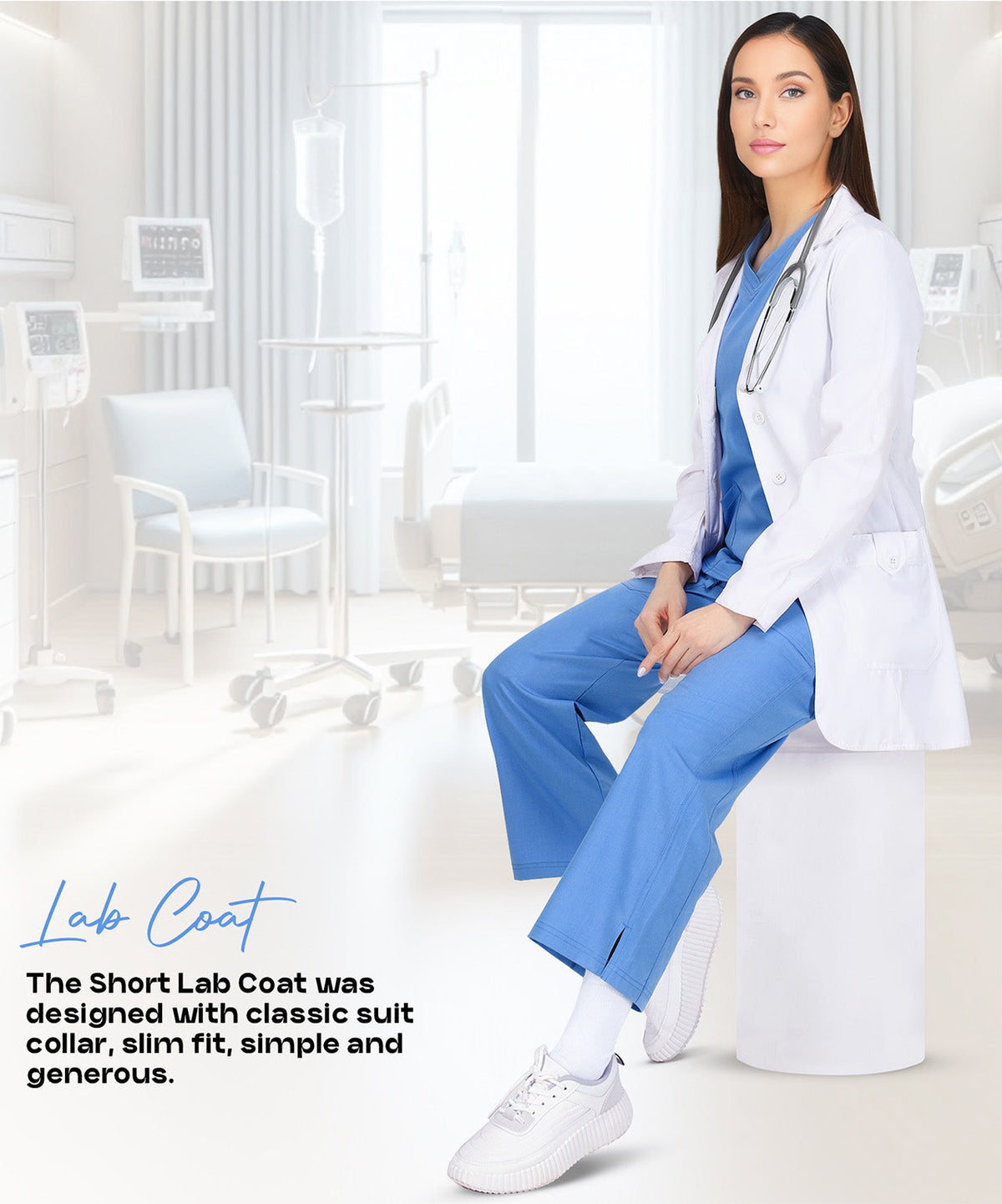 Women's Lab Coat with Side-Slit Access and 3 Pockets