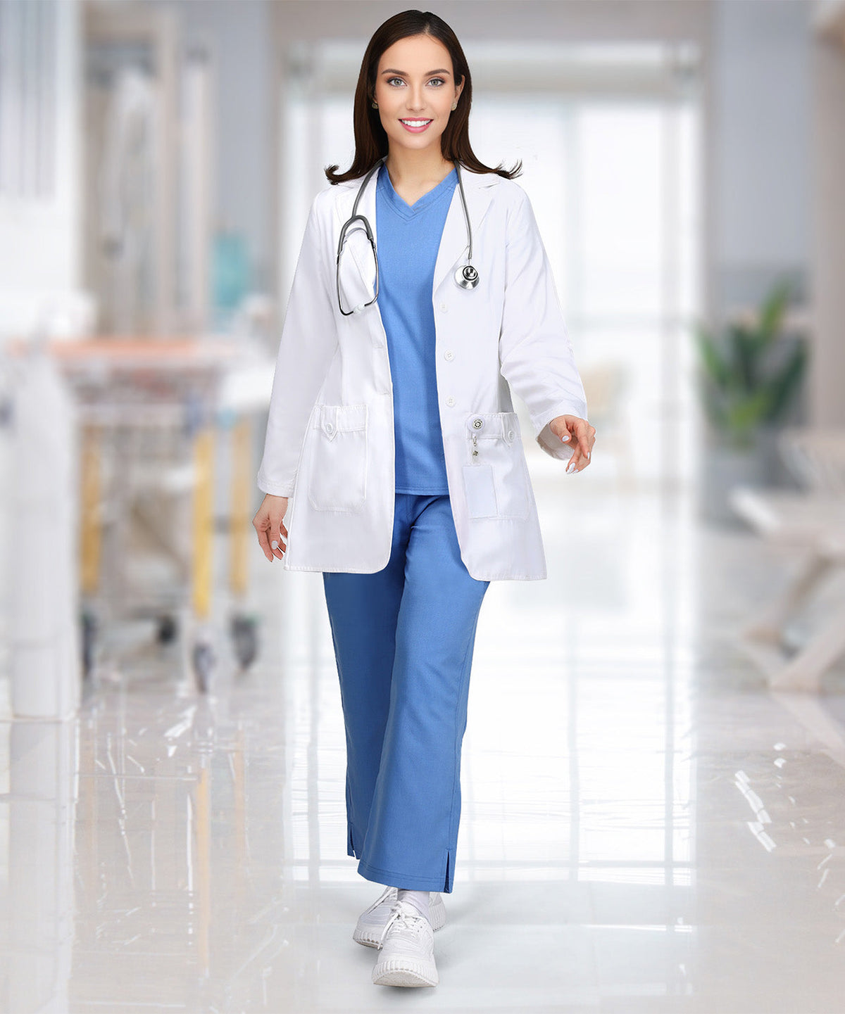 Women's Lab Coat with Side-Slit Access and 3 Pockets