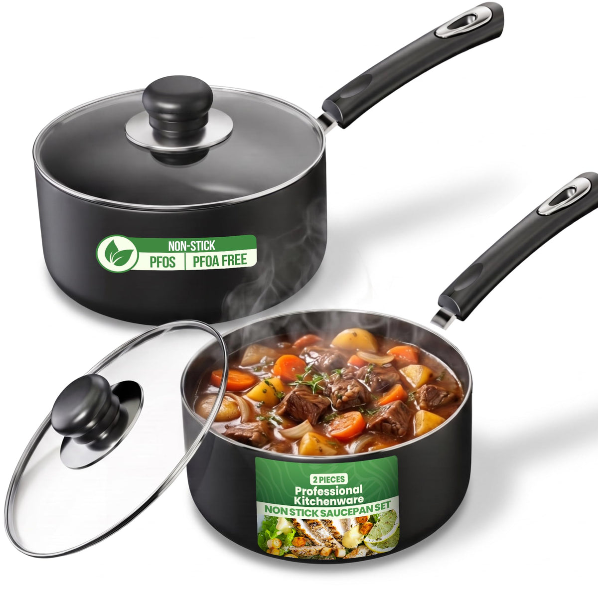 Nonstick Saucepan Set with Lids, 2-Piece