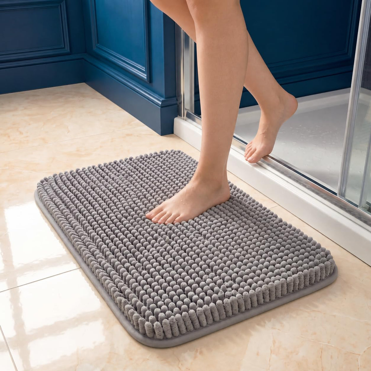 Chenille Bath Rug Mat for Bathroom, 24x17 Inch, Grey