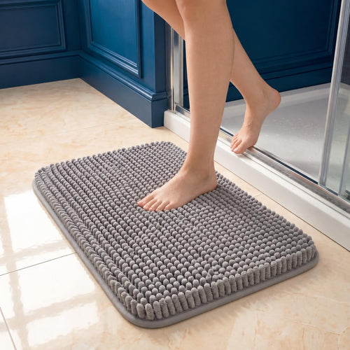 Chenille Bath Rug Mat for Bathroom, 24x17 Inch, Grey