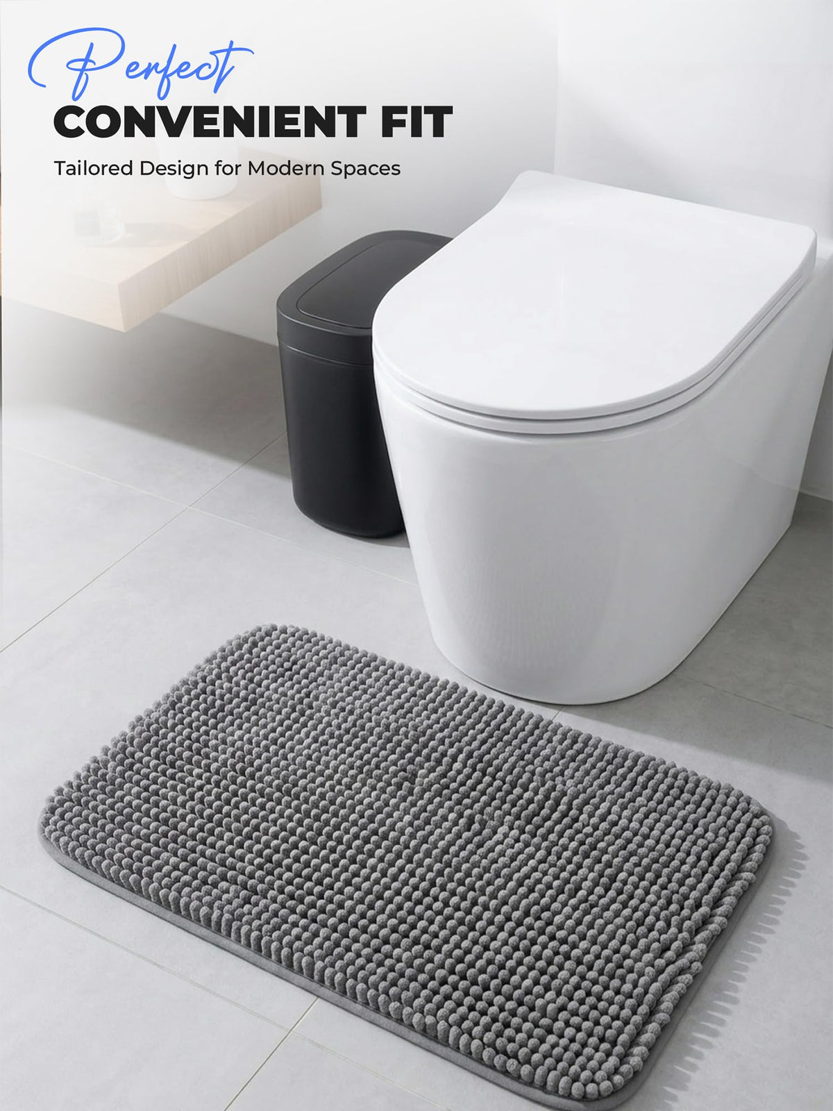 Chenille Bath Rug Mat for Bathroom, 24x17 Inch, Grey