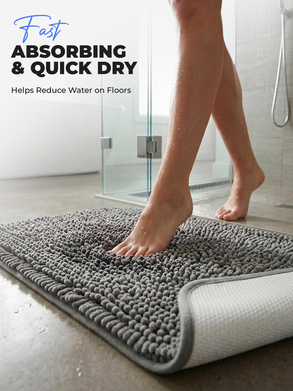 Chenille Bath Rug Mat for Bathroom, 24x17 Inch, Grey