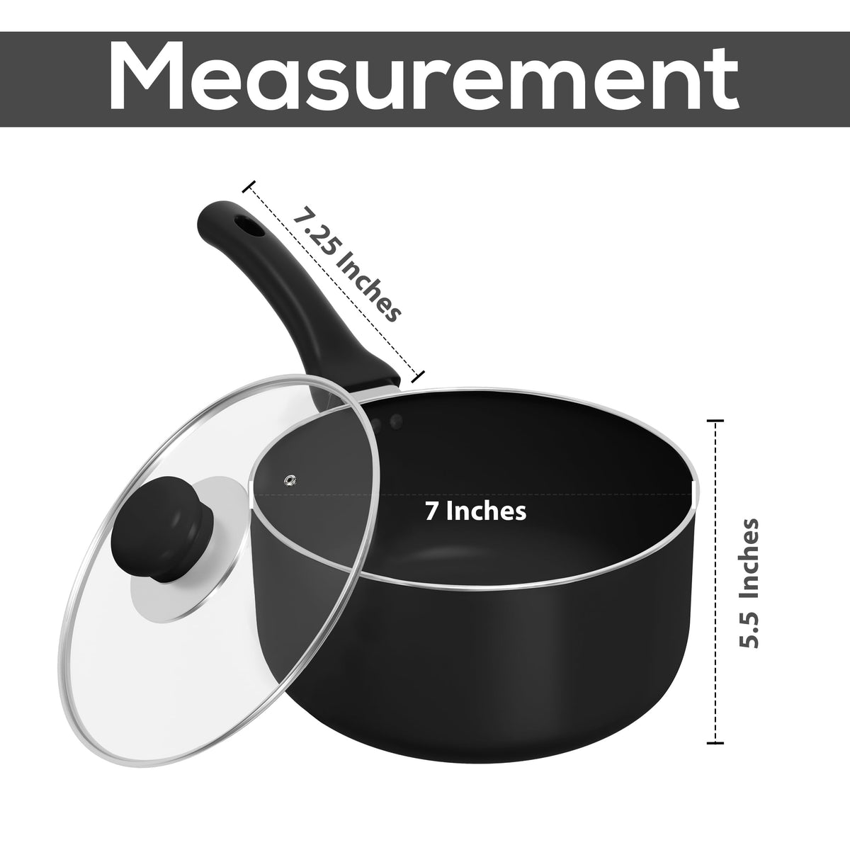 Nonstick Saucepan with Glass Lid & Detachable Handle