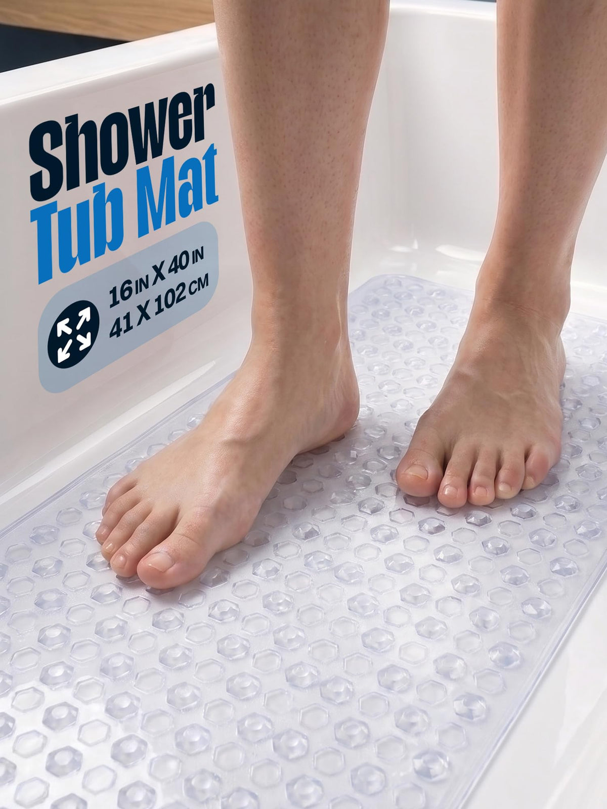 Bath Tub Shower Mat, 40x16 Inch, Clear