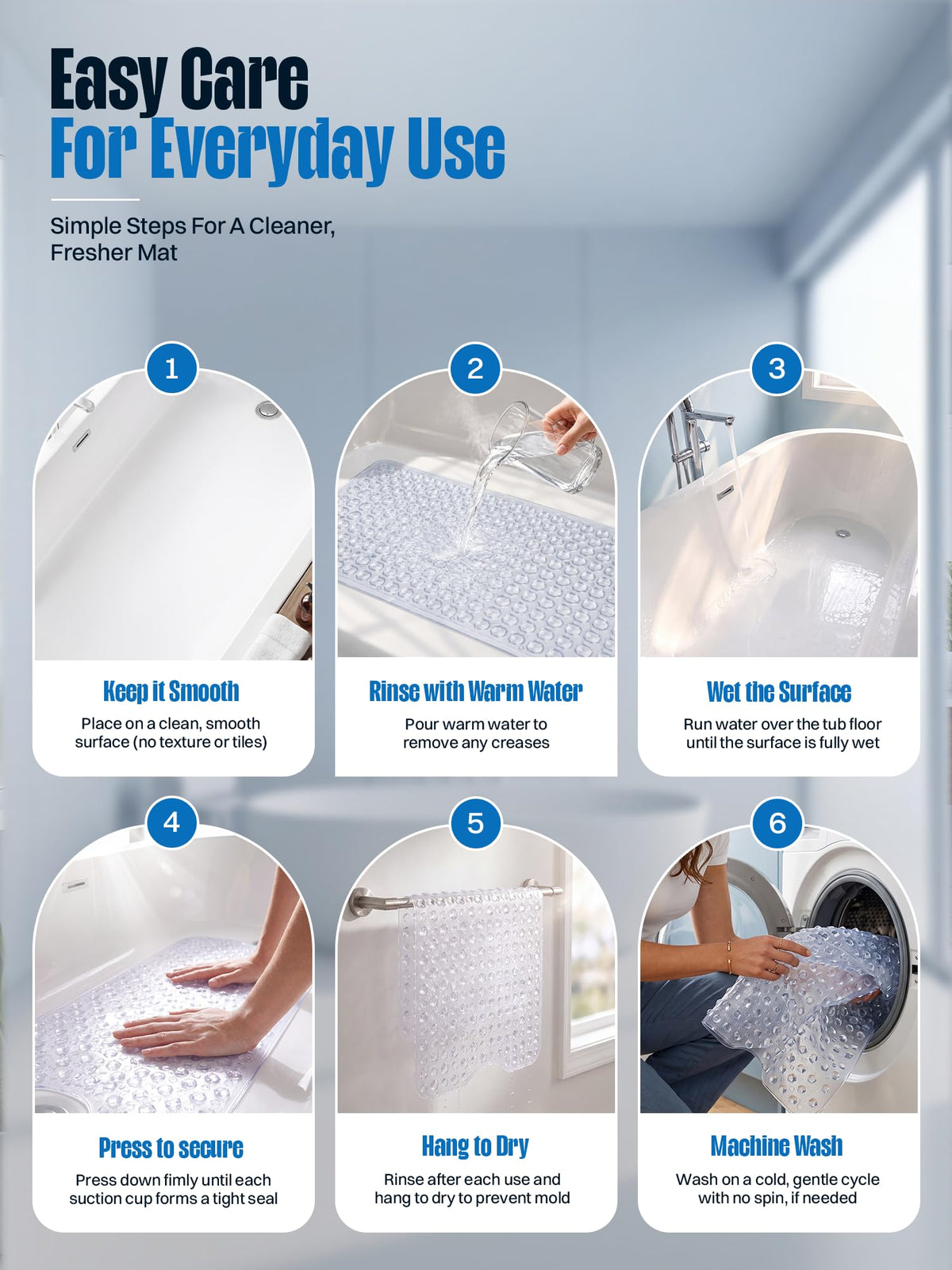 Bath Tub Shower Mat, 40x16 Inch, Clear