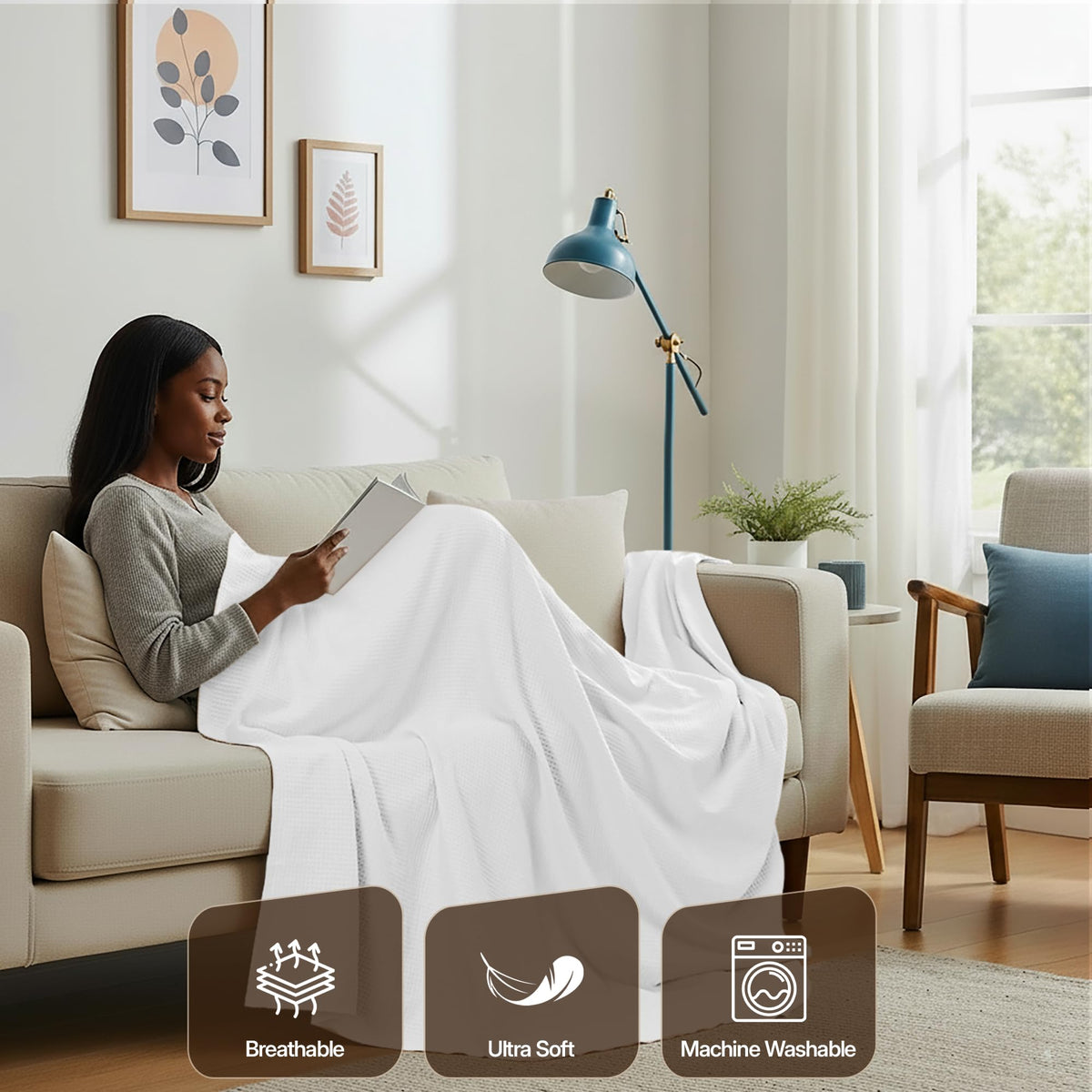 Cotton Blend Waffle Blanket