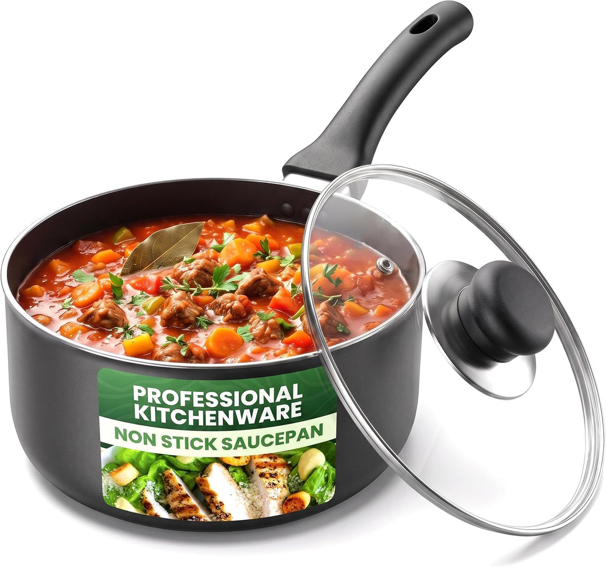 Nonstick Saucepan with Glass Lid & Detachable Handle