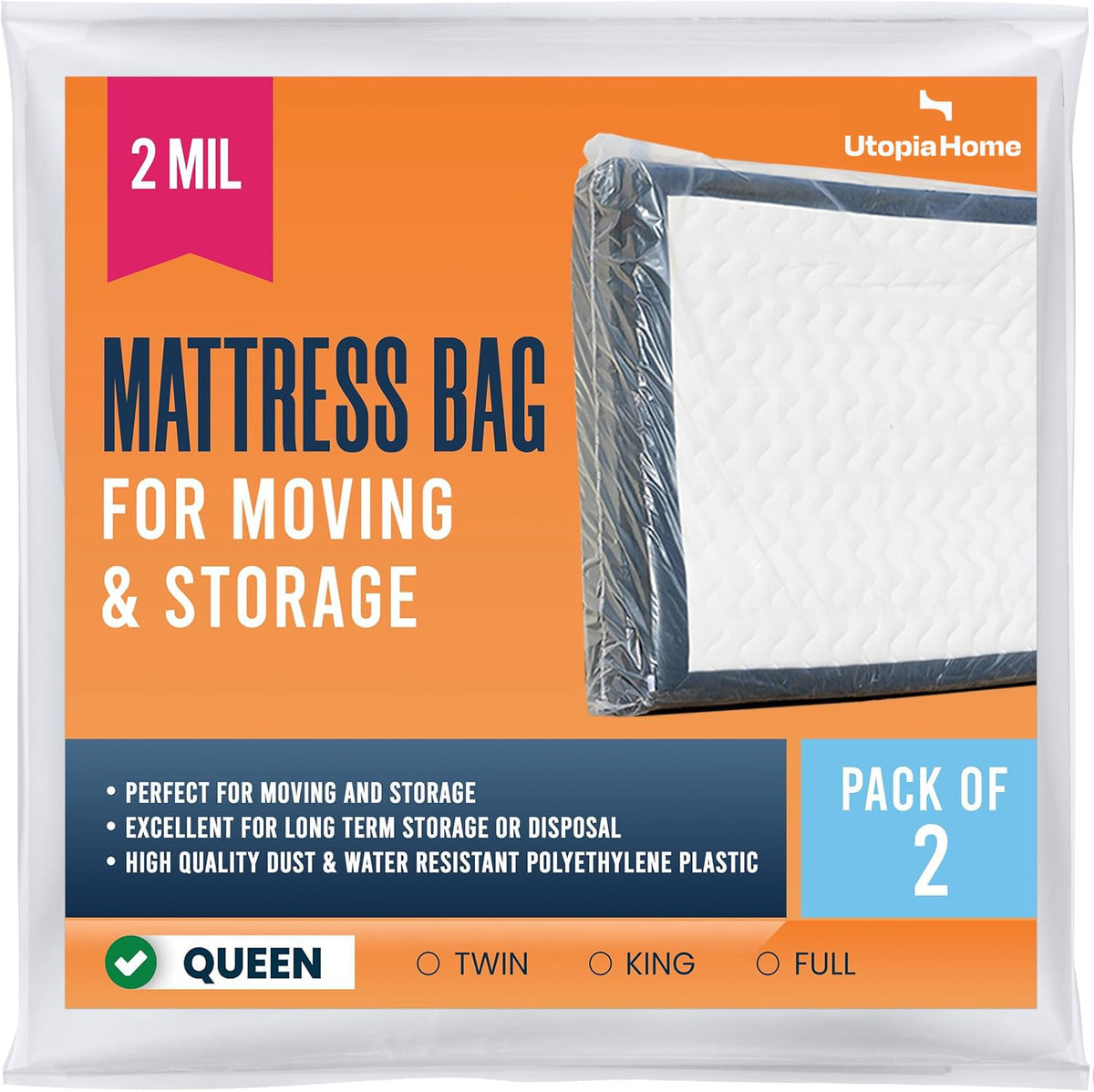 Plastic Mattress Bag for Moving and Storage 2 Mil Thick