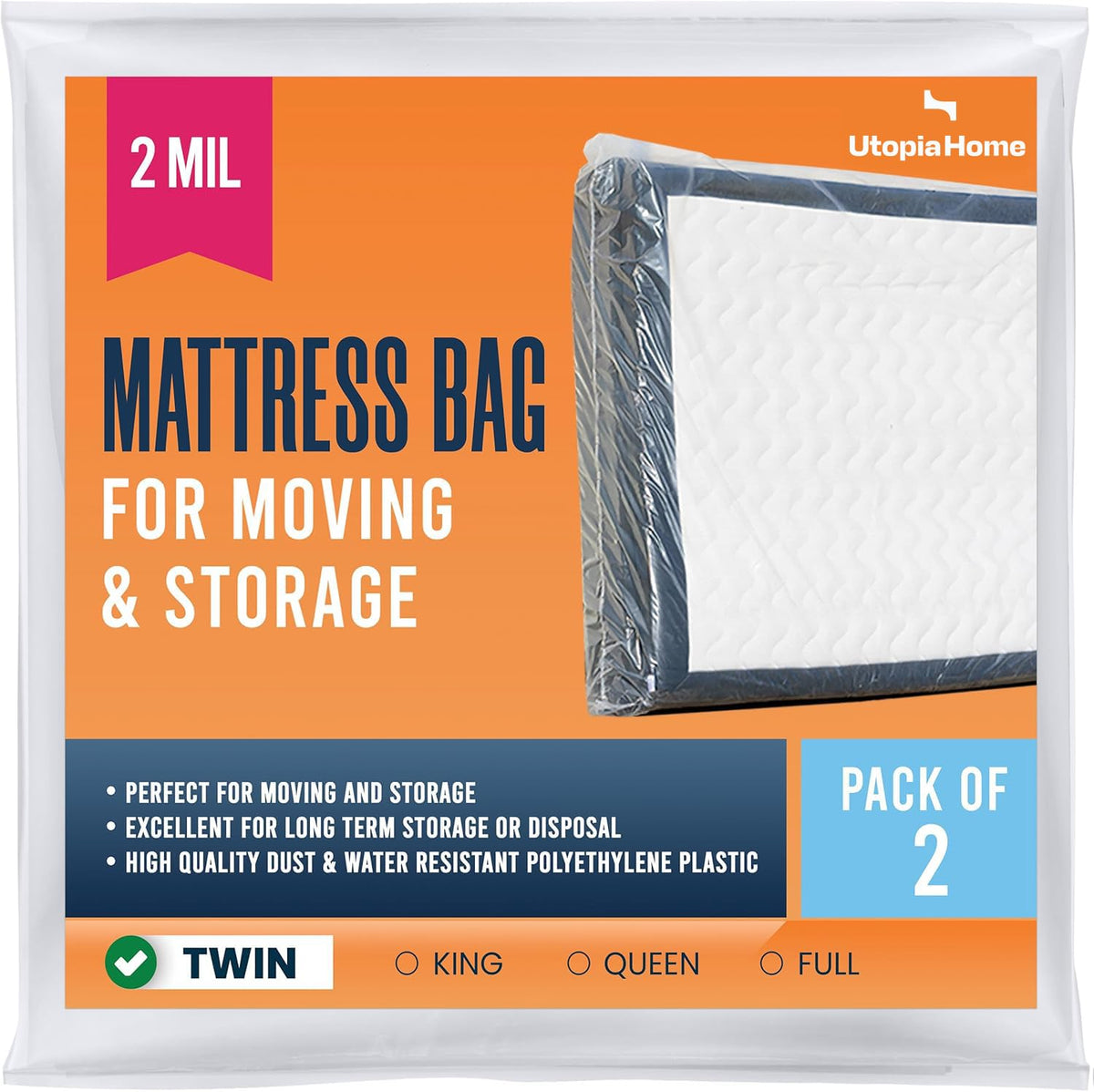 Plastic Mattress Bag for Moving and Storage 2 Mil Thick