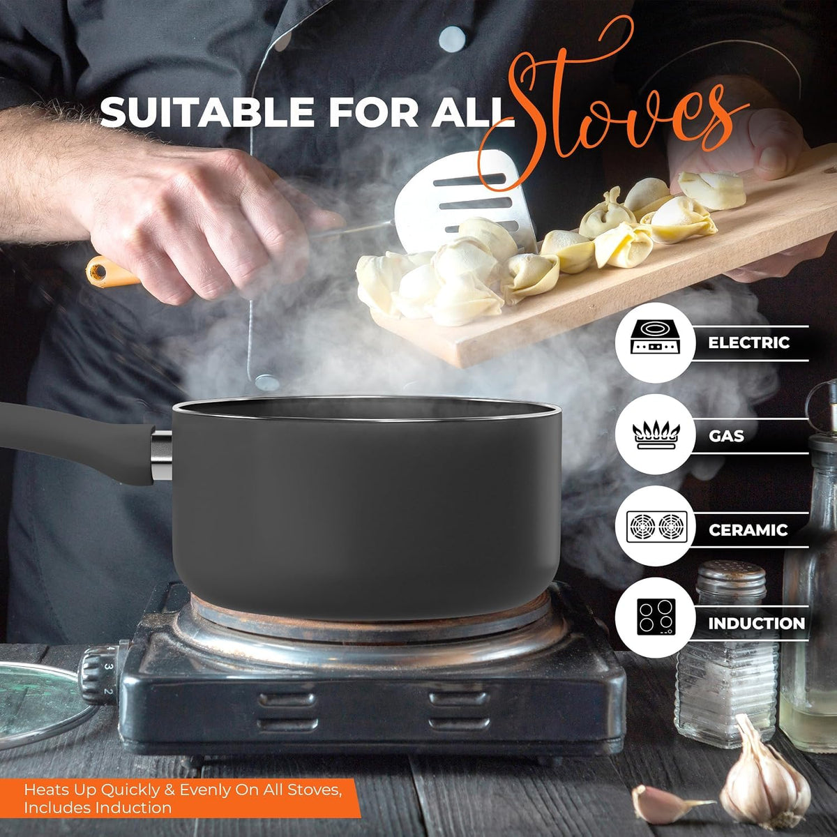 Nonstick Saucepan with Glass Lid & Detachable Handle