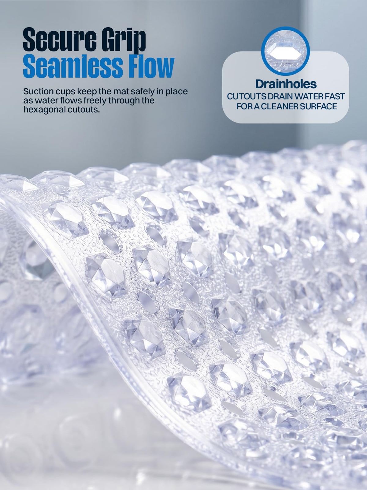 Bath Tub Shower Mat, 40x16 Inch, Clear
