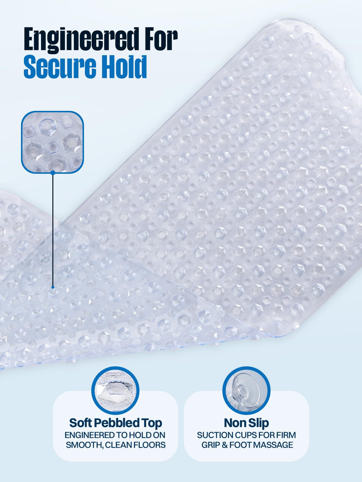 Bath Tub Shower Mat, 40x16 Inch, Clear