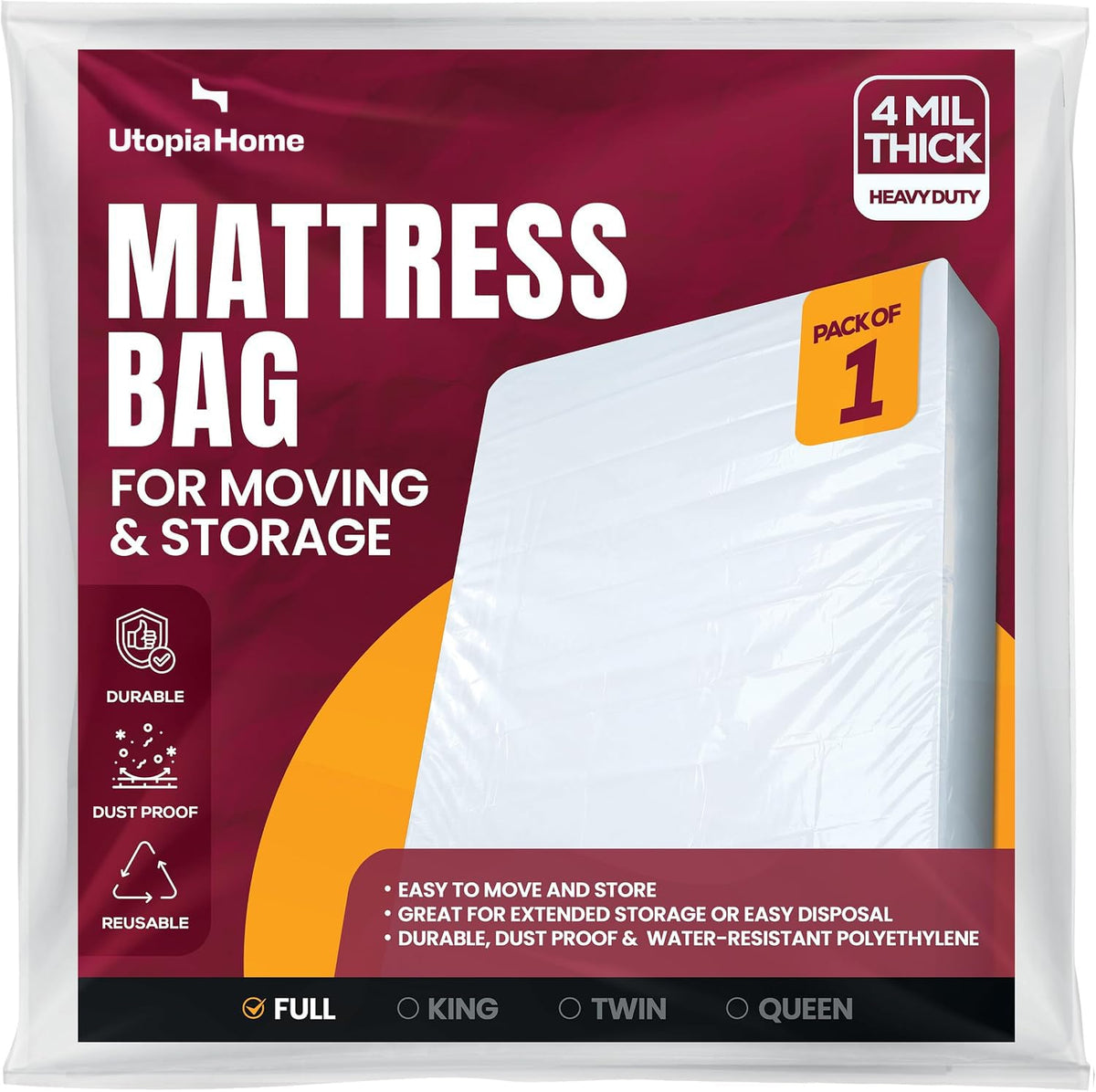 Plastic Mattress Bag for Moving and Storage 2 Mil Thick