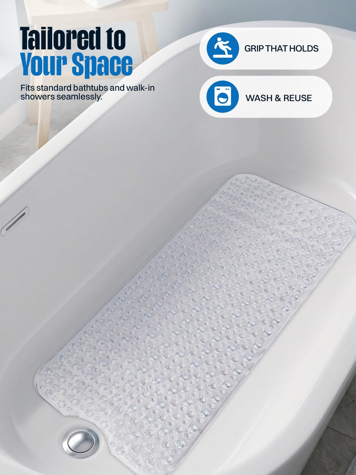 Bath Tub Shower Mat, 40x16 Inch, Clear