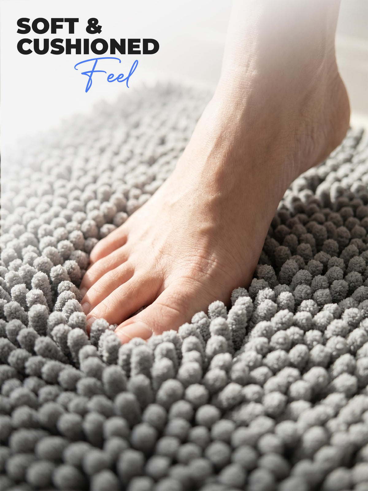 Chenille Bath Rug Mat for Bathroom, 24x17 Inch, Grey