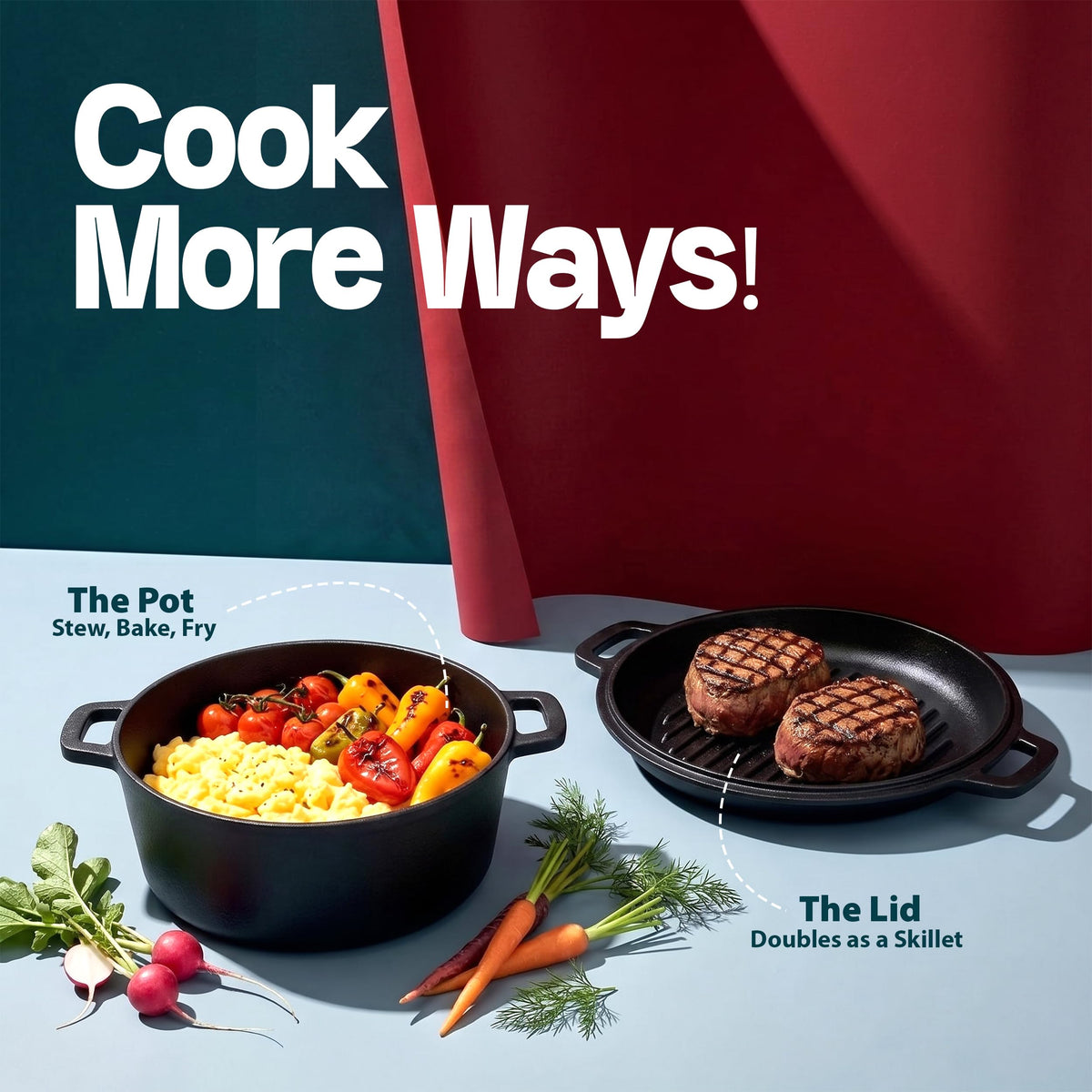 Pre-Seasoned Cast Iron Dutch Oven with Skillet Lid, 5 qt