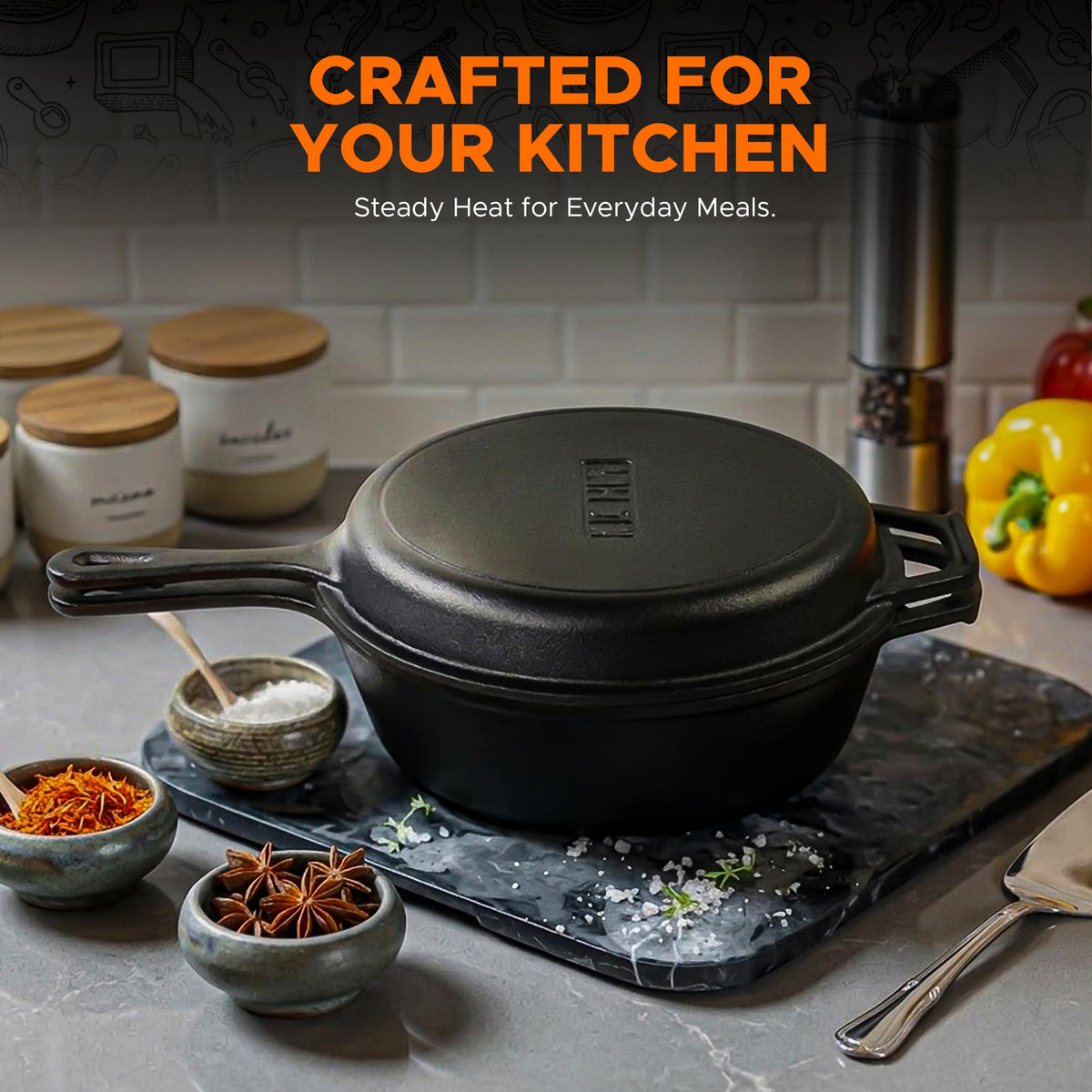 Pre-Seasoned Cast Iron Combo Cooker, 3.2 qt