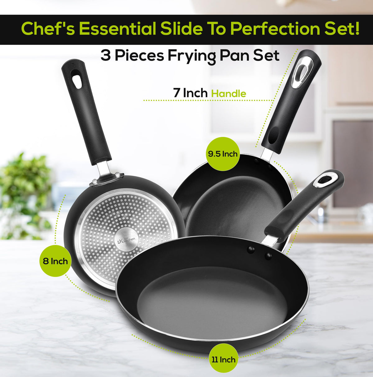 Nonstick Frying Pan Set, 3-Piece – 8, 9.5 & 11 in.