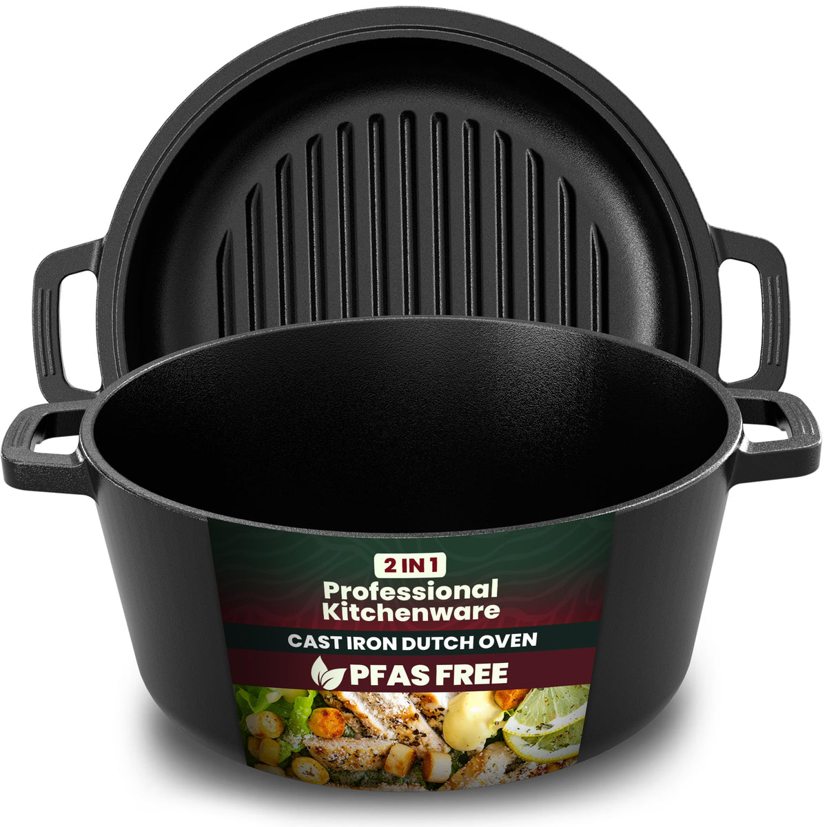 Pre-Seasoned Cast Iron Dutch Oven with Skillet Lid, 5 qt