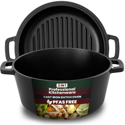 Pre-Seasoned Cast Iron Dutch Oven with Skillet Lid, 5 qt