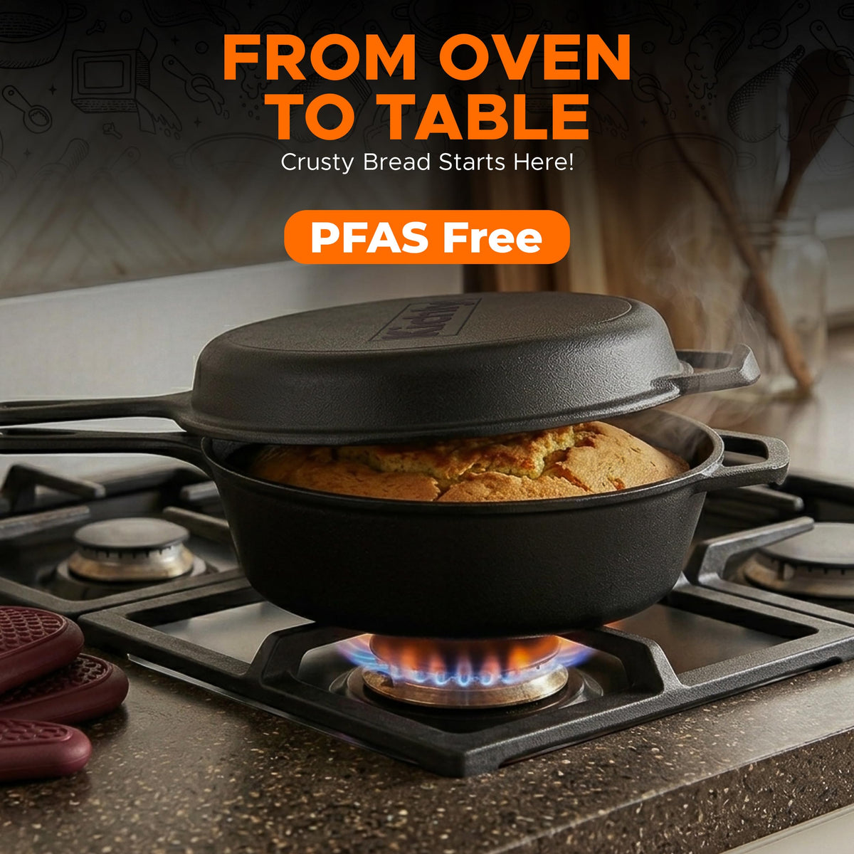 Pre-Seasoned Cast Iron Combo Cooker, 3.2 qt
