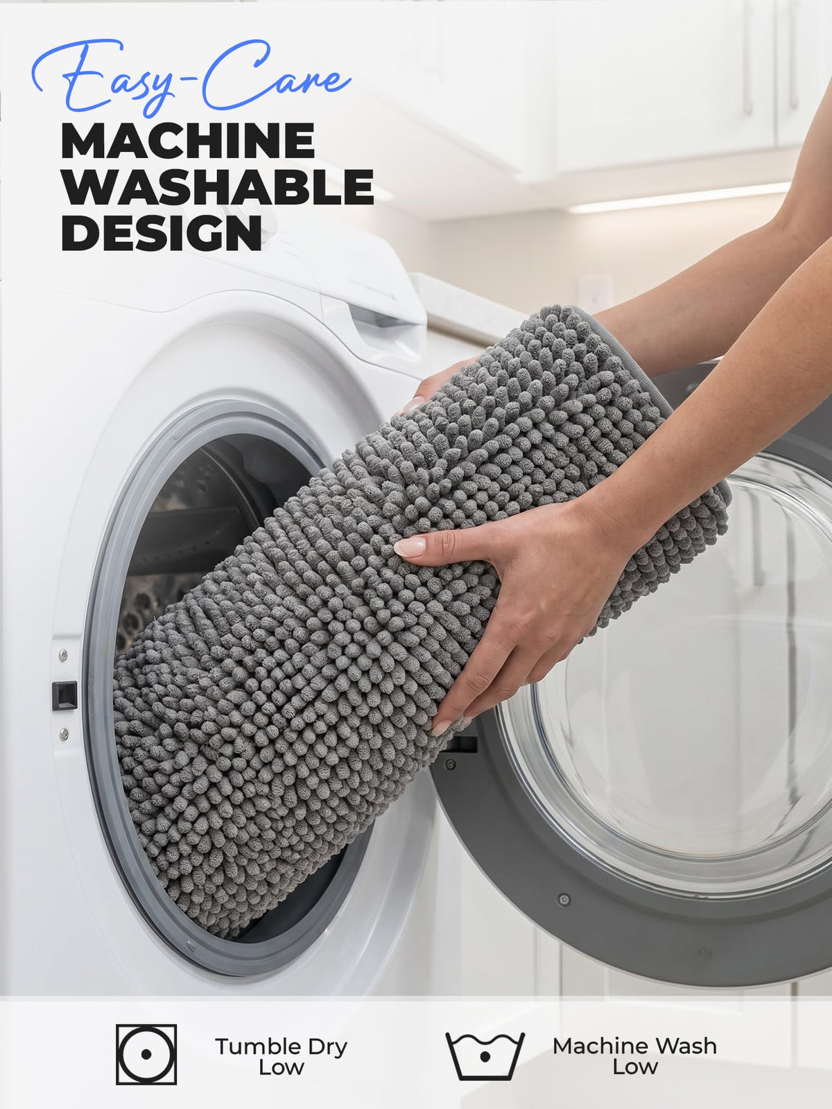 Chenille Bath Rug Mat for Bathroom, 24x17 Inch, Grey