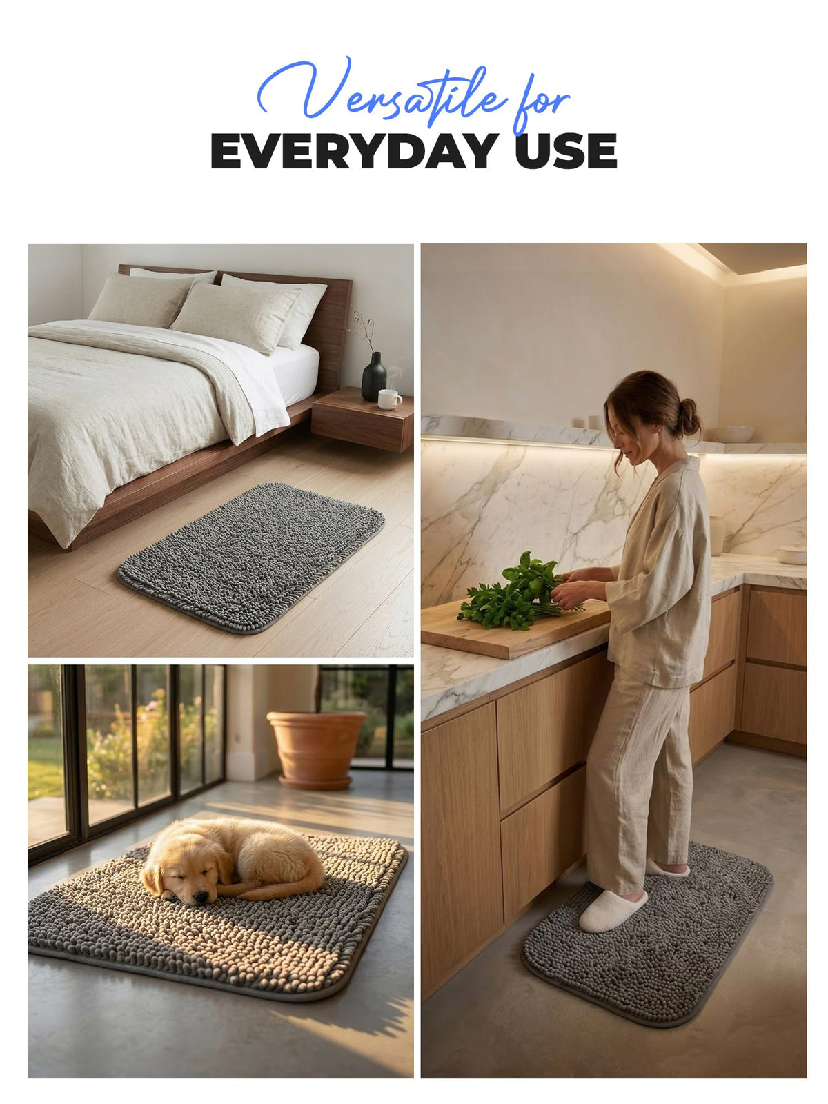 Chenille Bath Rug Mat for Bathroom, 24x17 Inch, Grey