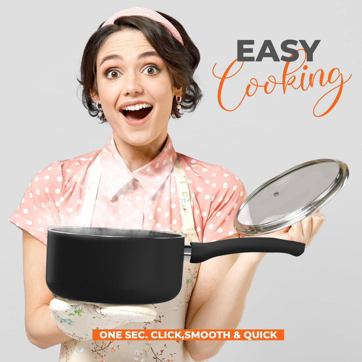 Nonstick Saucepan with Glass Lid & Detachable Handle