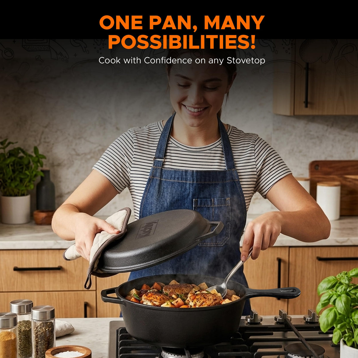 Pre-Seasoned Cast Iron Combo Cooker, 3.2 qt