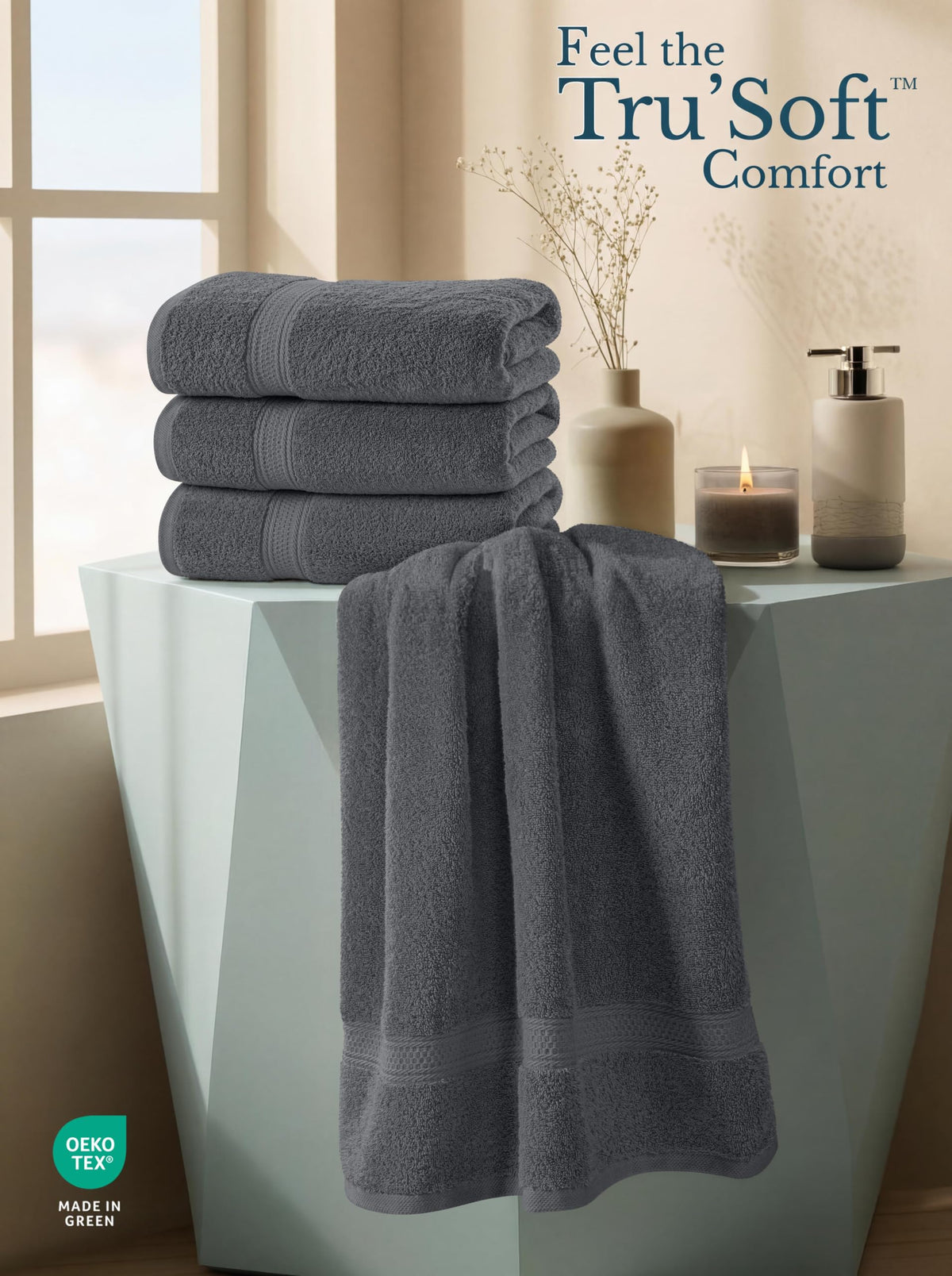 Cotton Bath Towels, 4 Pack – 27 × 54 in