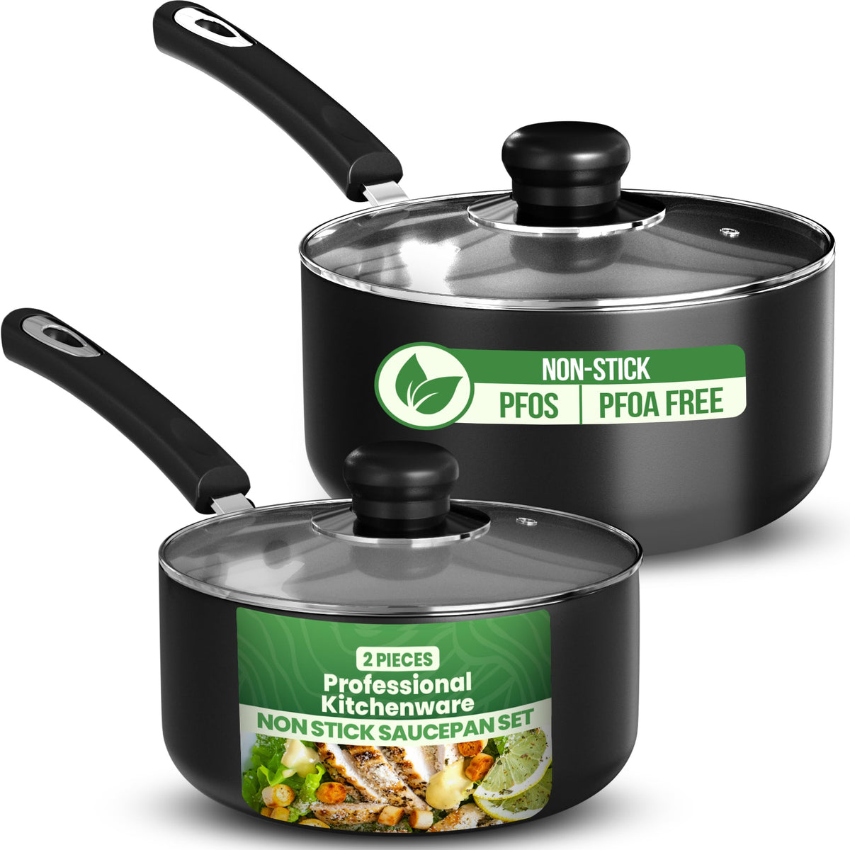 Nonstick Saucepan Set with Lids, 2-Piece