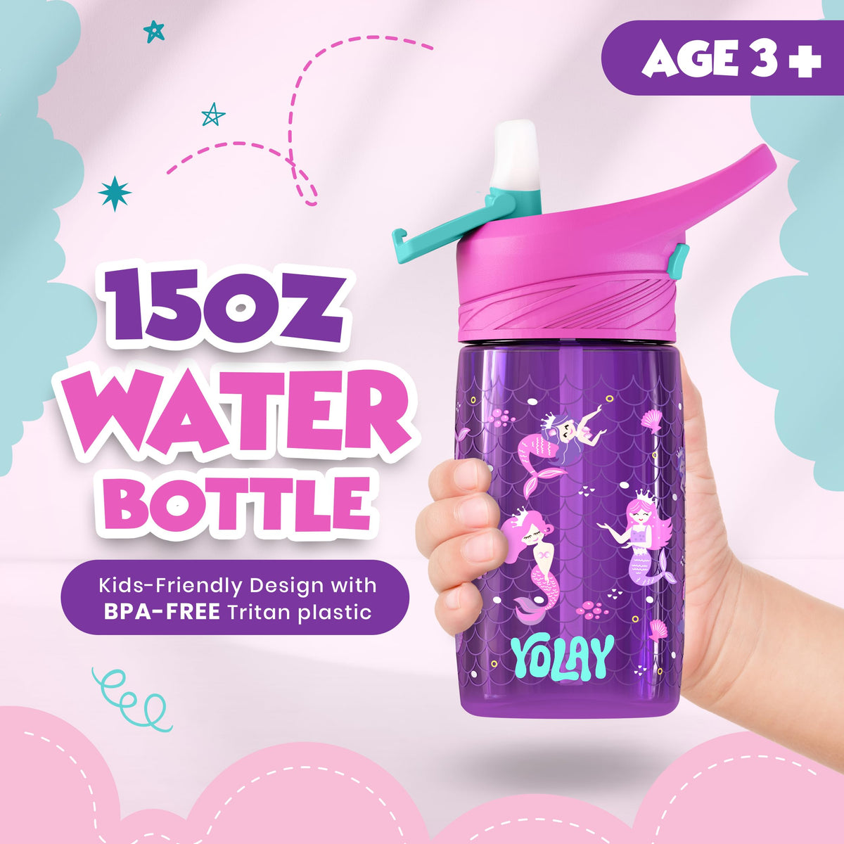 Yolay Kids Water Bottle 15 Oz Mermaid