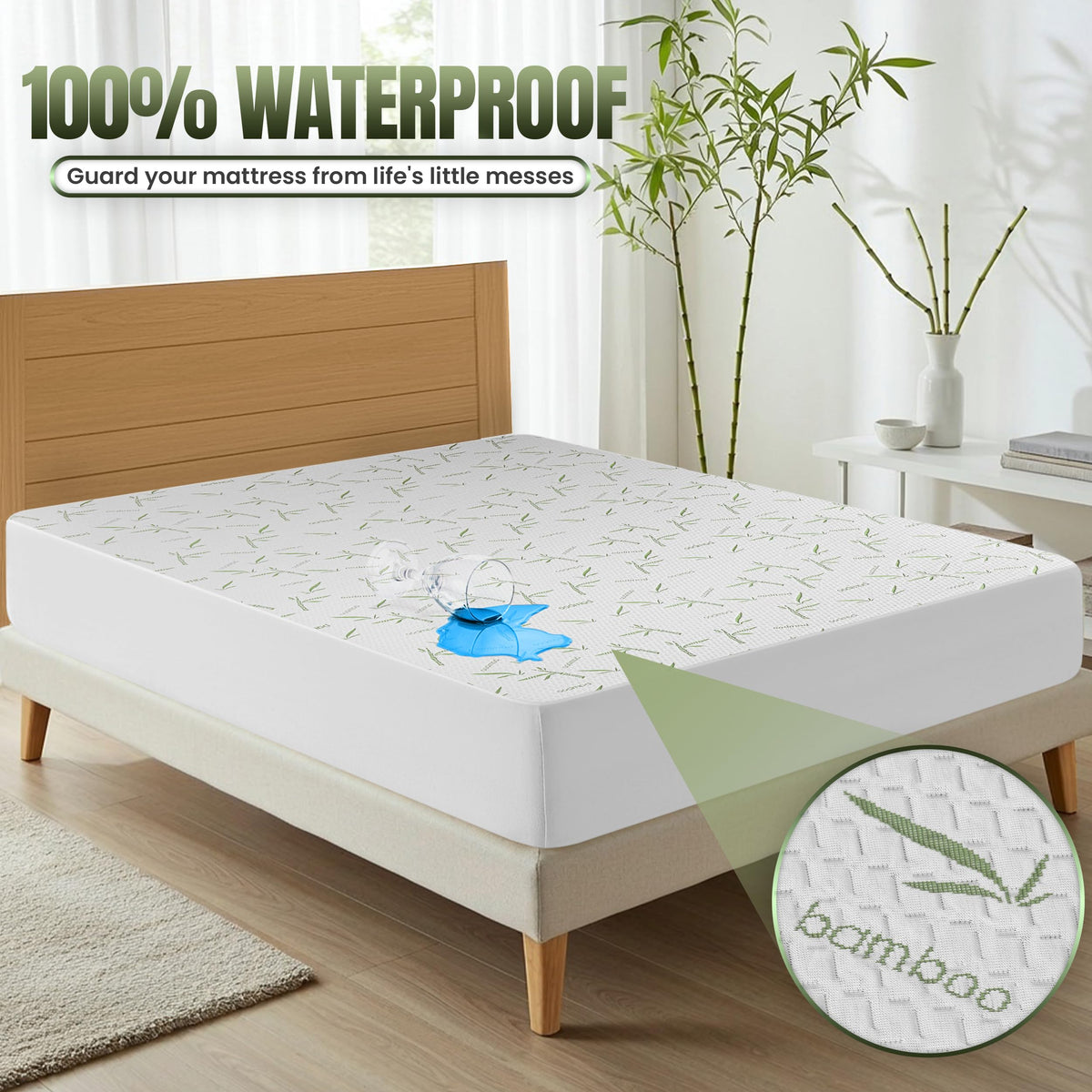 Bamboo Viscose Waterproof Mattress Protector, 15" Deep Pocket