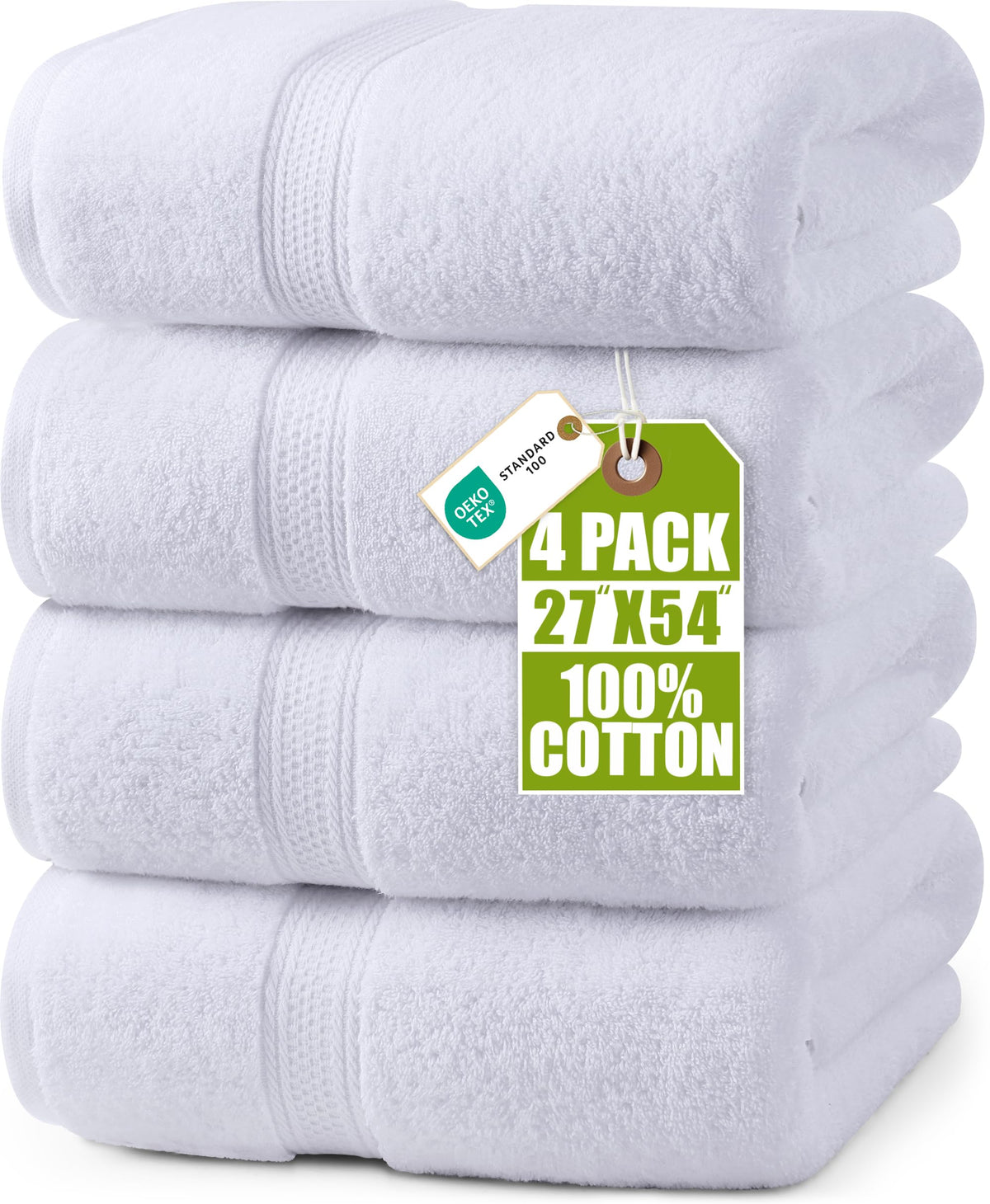 Cotton Bath Towels, 4 Pack – 27 × 54 in