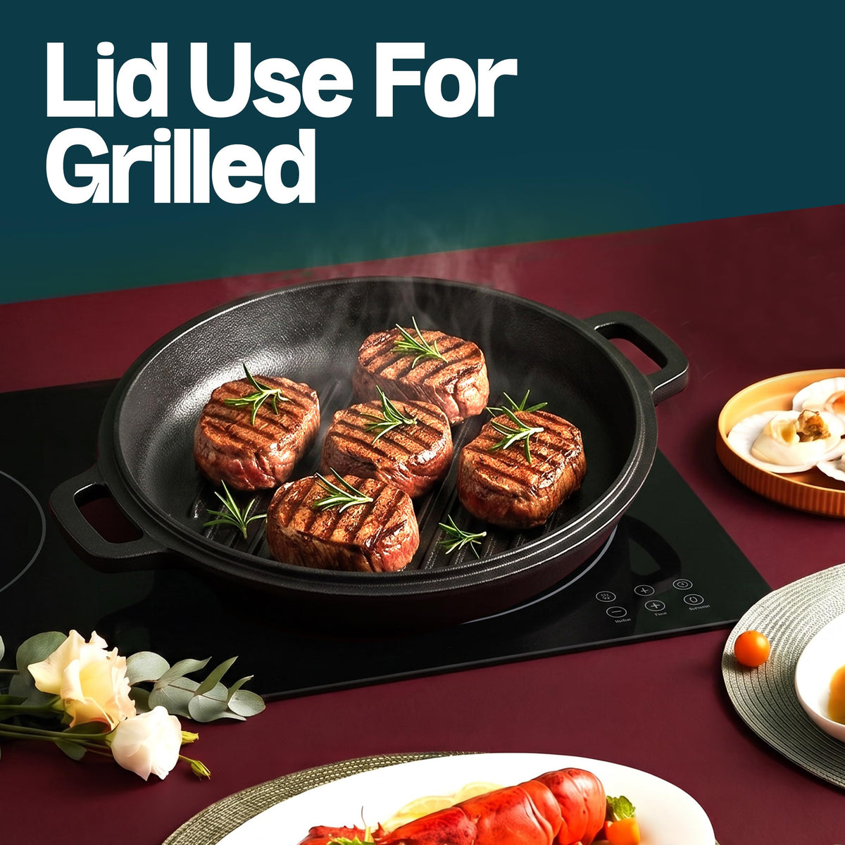 Pre-Seasoned Cast Iron Dutch Oven with Skillet Lid, 5 qt