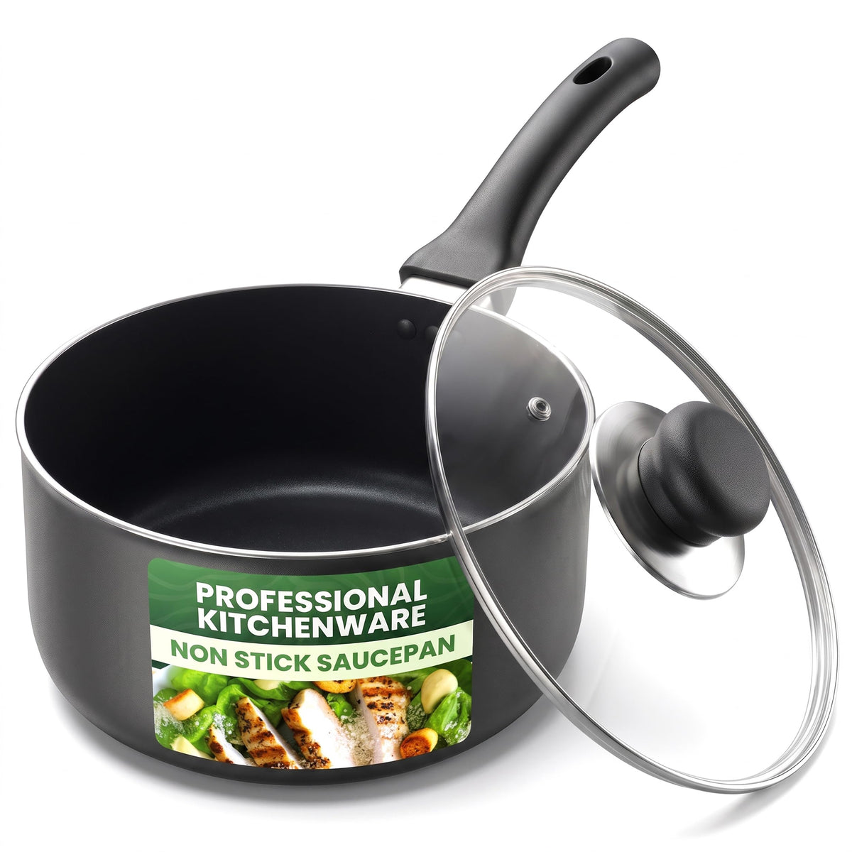 Nonstick Saucepan with Glass Lid & Detachable Handle