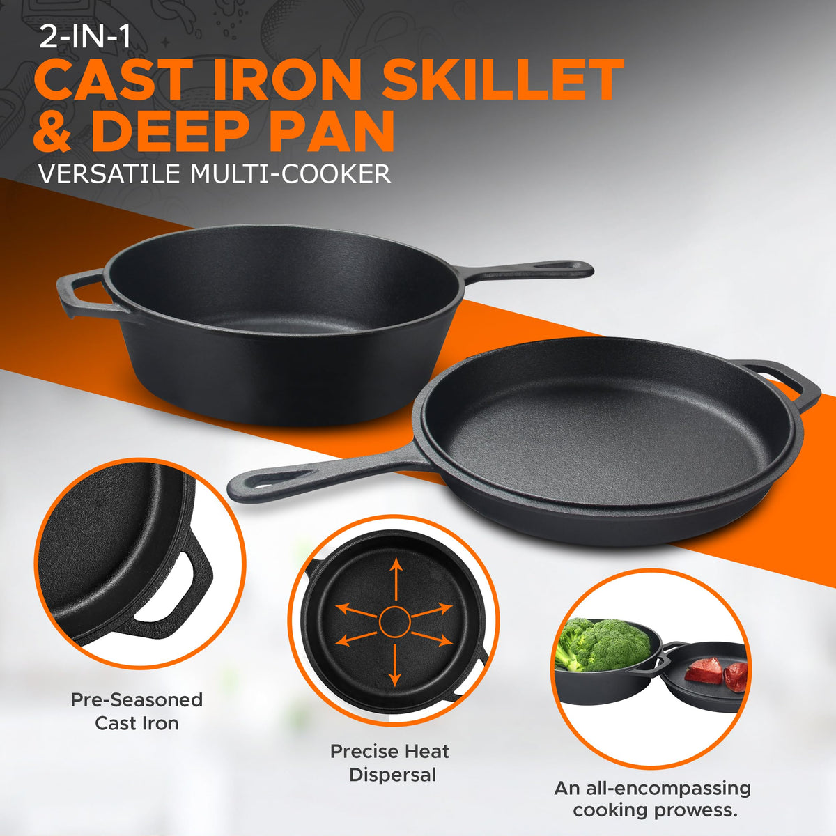 Pre-Seasoned Cast Iron Combo Cooker, 3.2 qt