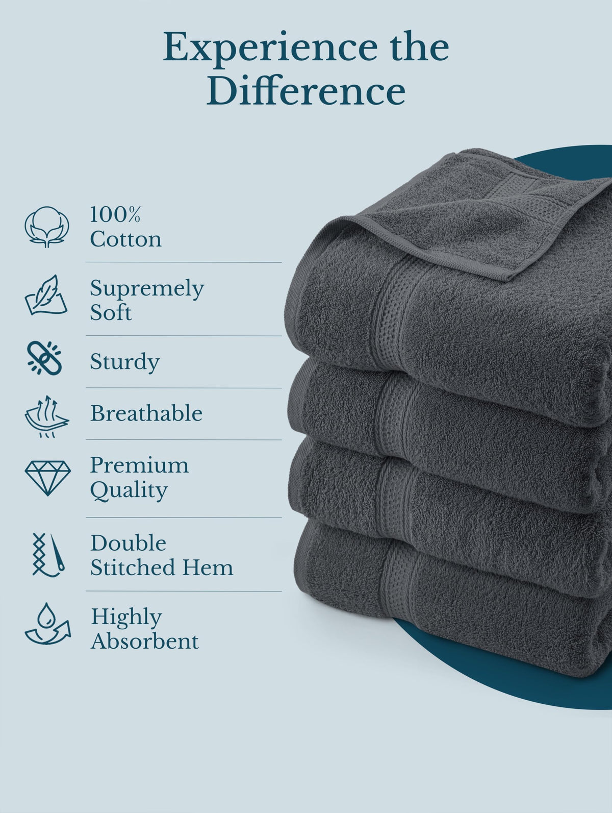 Cotton Bath Towels, 4 Pack – 27 × 54 in