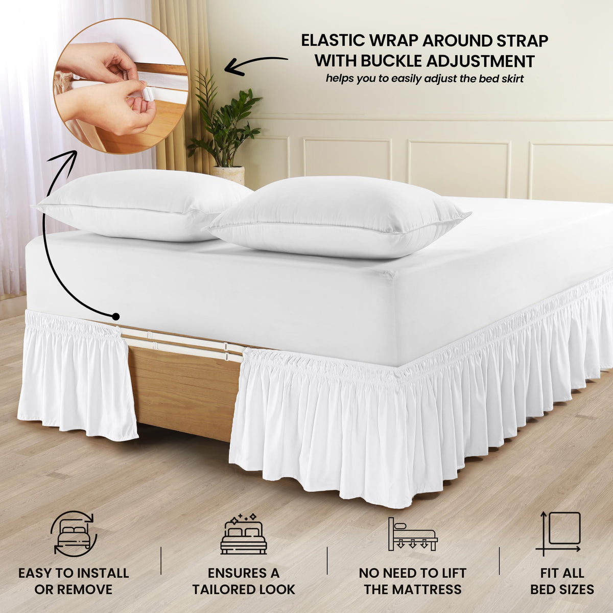 Wrap Around Bed Skirt, 16 Inch Drop