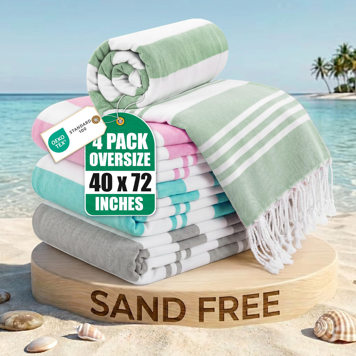 Cabana Cotton Beach Towels 6 pack, 30 x 60 in, Variety