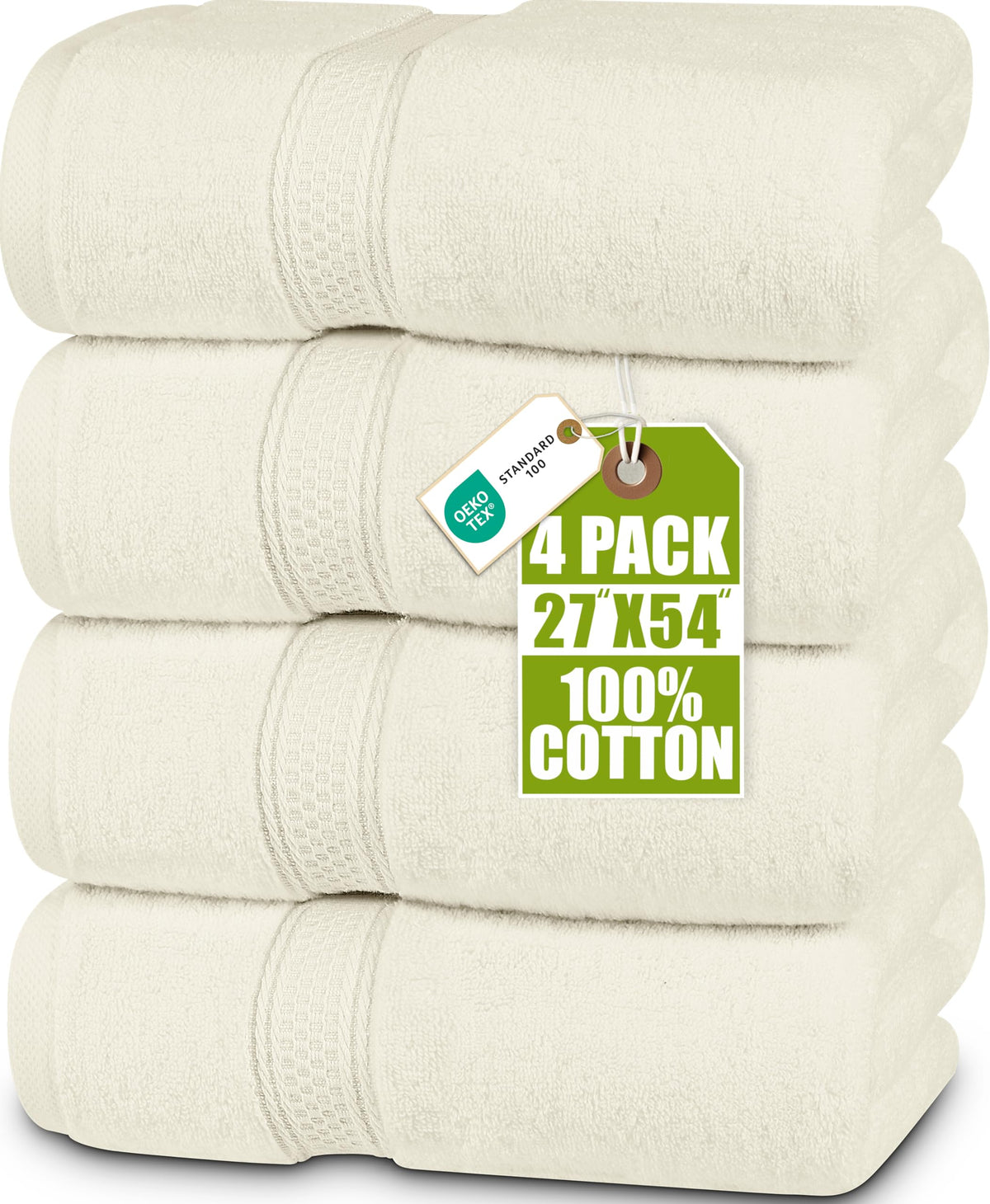 Cotton Bath Towels, 4 Pack – 27 × 54 in