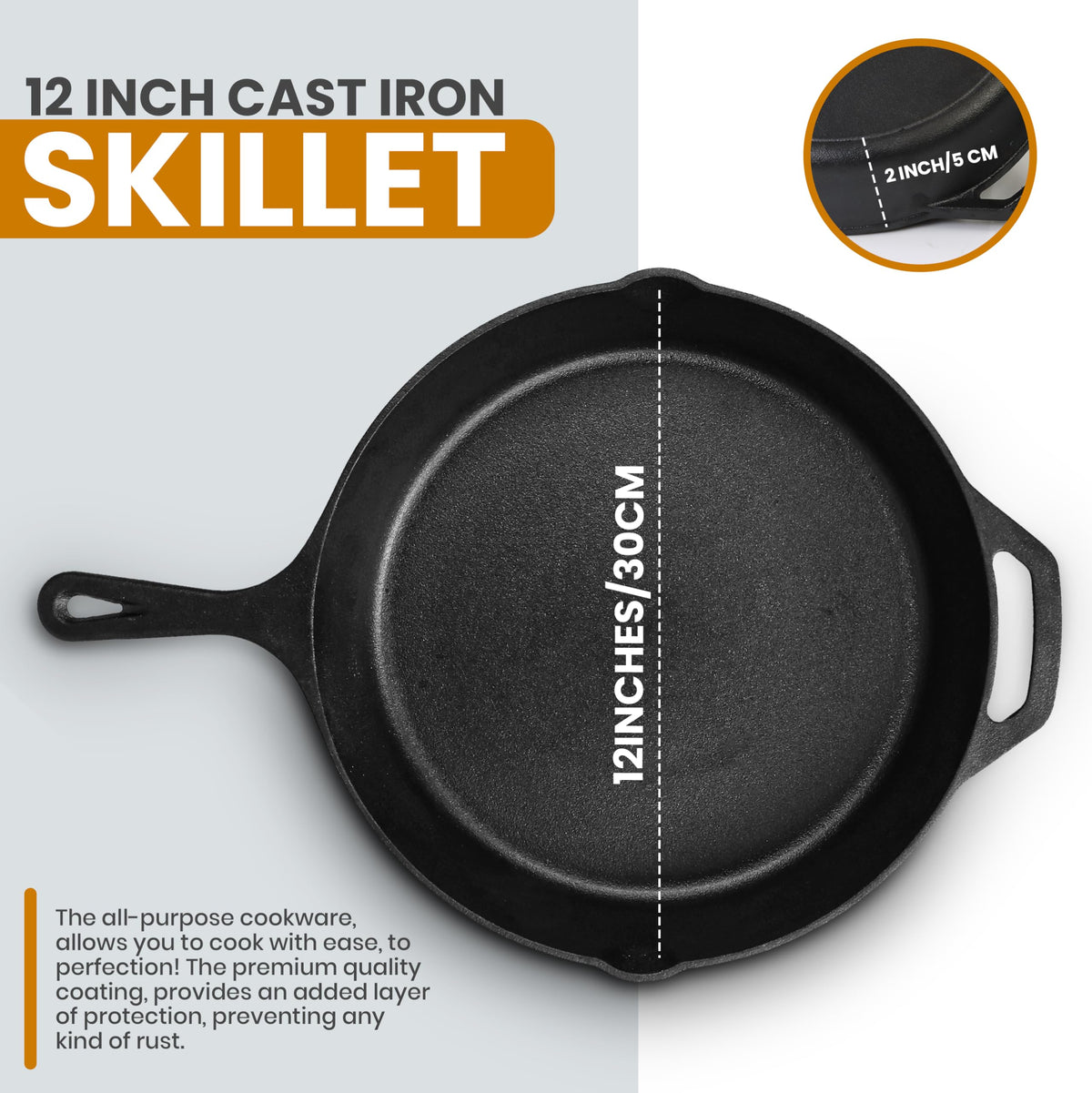 Pre-Seasoned Cast Iron Skillet with Lid