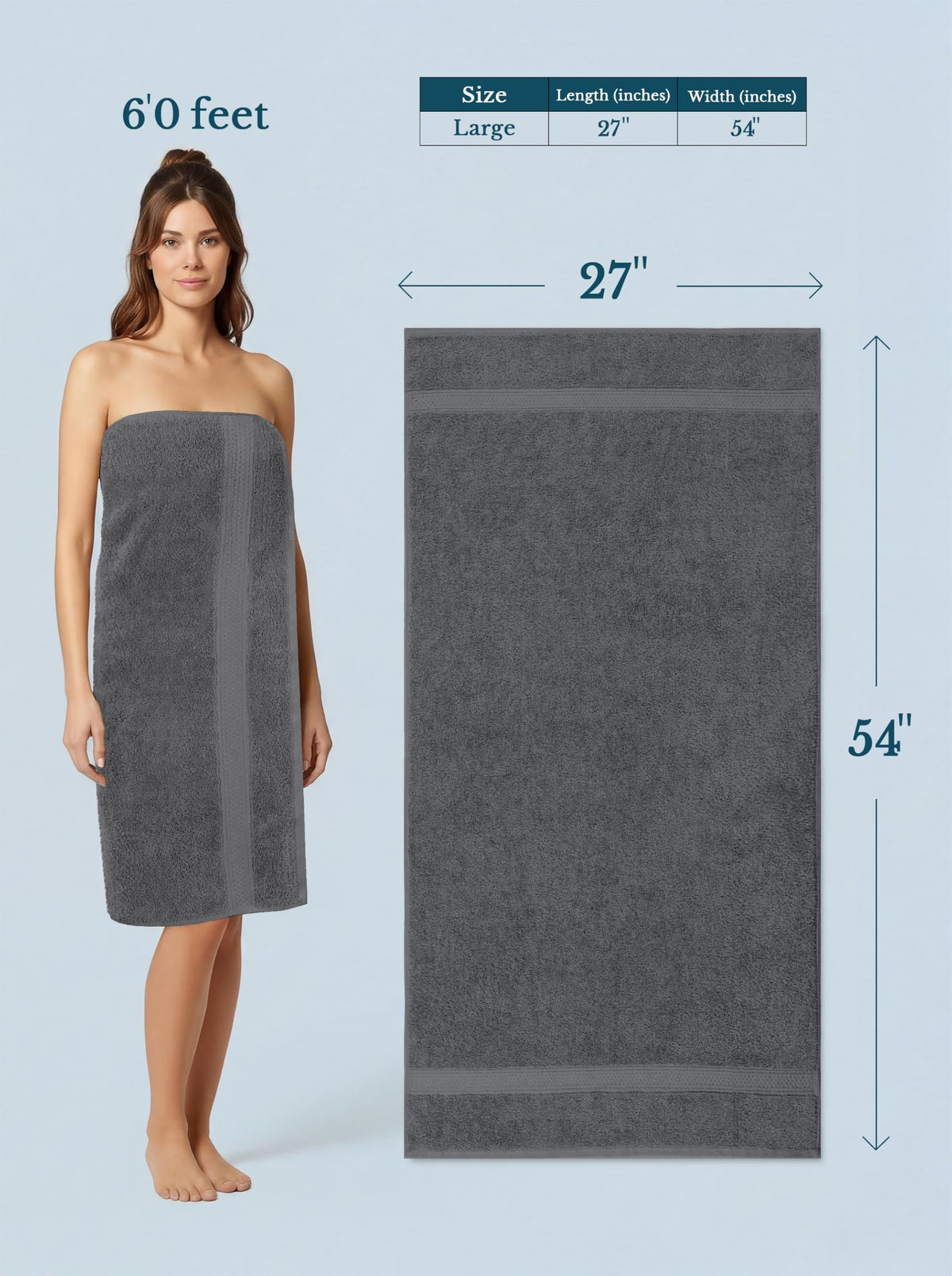 Cotton Bath Towels, 4 Pack – 27 × 54 in