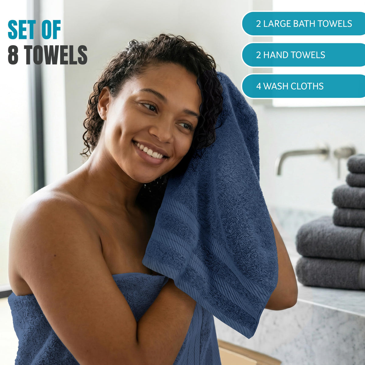 Cotton Towel Set – 8 Piece Navy