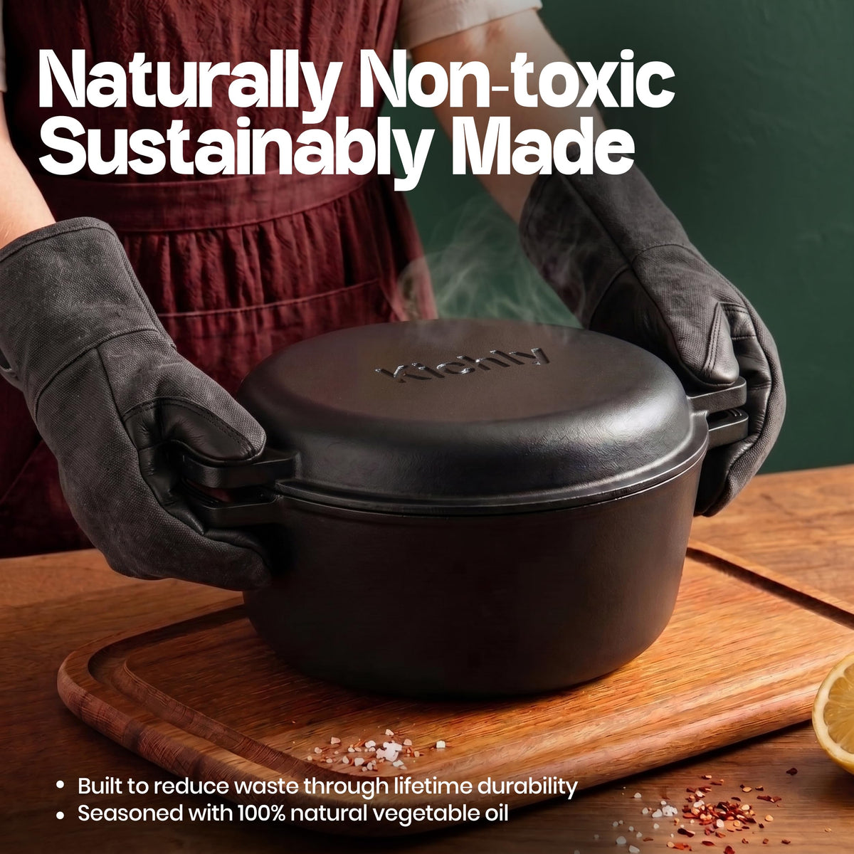 Pre-Seasoned Cast Iron Dutch Oven with Skillet Lid, 5 qt