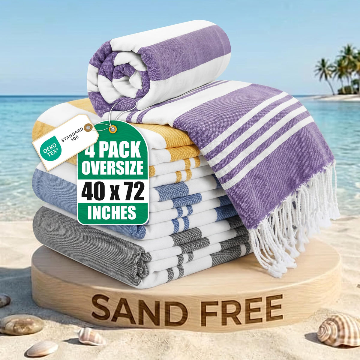 Cabana Cotton Beach Towels 6 pack, 30 x 60 in, Variety