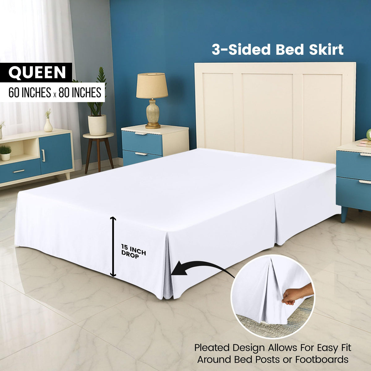 Pleated Bed Skirt, 16 Inch Drop