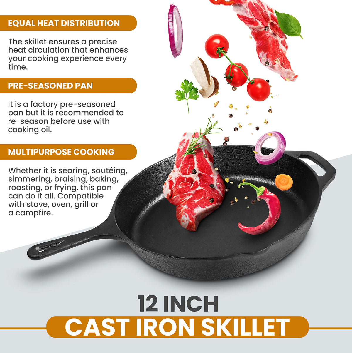 Pre-Seasoned Cast Iron Skillet with Lid