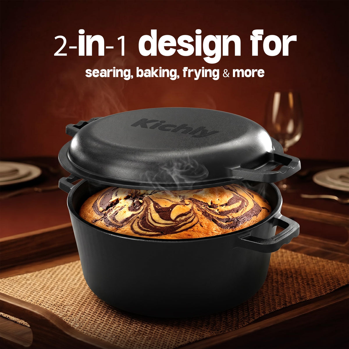 Pre-Seasoned Cast Iron Dutch Oven with Skillet Lid, 5 qt